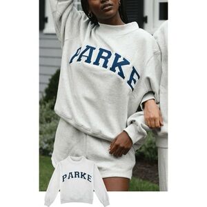 PARKE NWT Classic Gray and Navy Varsity Mock Neck Sweatshirt